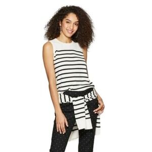NWT Striped Sweater Tank Women XL Ivory Black 100 Percent Cotton Knit Sleeveless